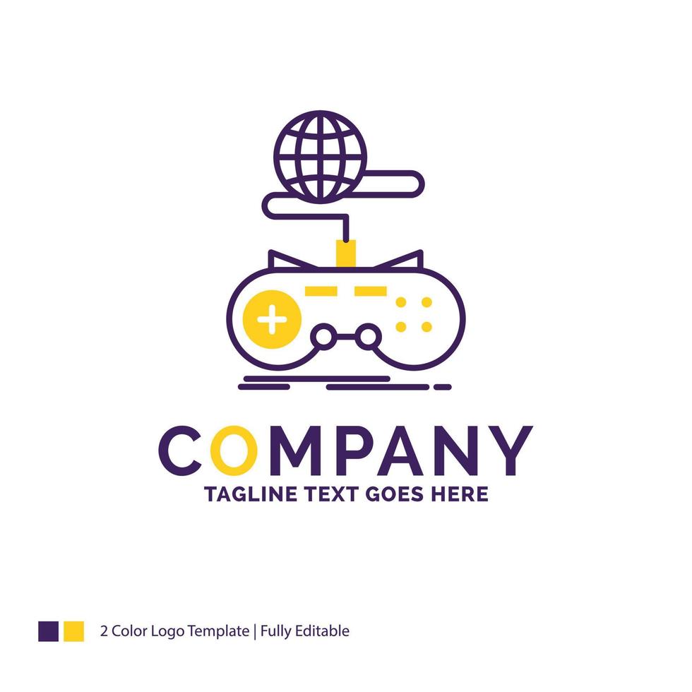 Company Name Logo Design For Game. gaming. internet. multiplayer. online. Purple and yellow Brand Name Design with place for Tagline. Creative Logo template for Small and Large Business. vector