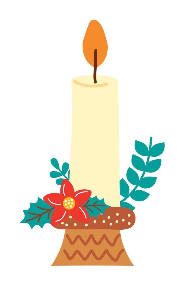 christmas candle and flowers vector