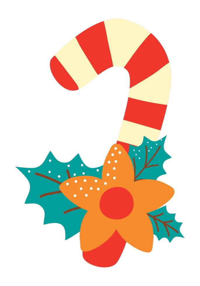 christmas cane and flower vector
