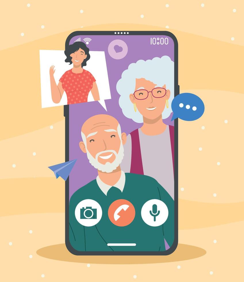 family members in smartphone vector