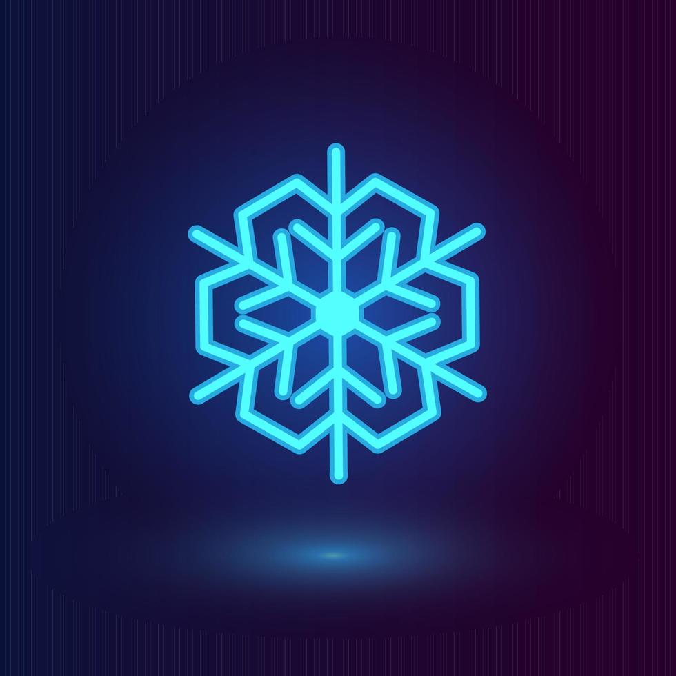 Vector neon blue snowflake. Winter icons on dark blue background.
