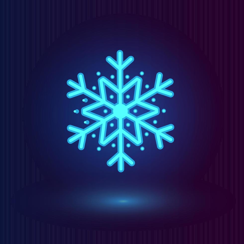 copo de nieve azul neón vectorial. iconos de invierno sobre fondo azul oscuro. vector