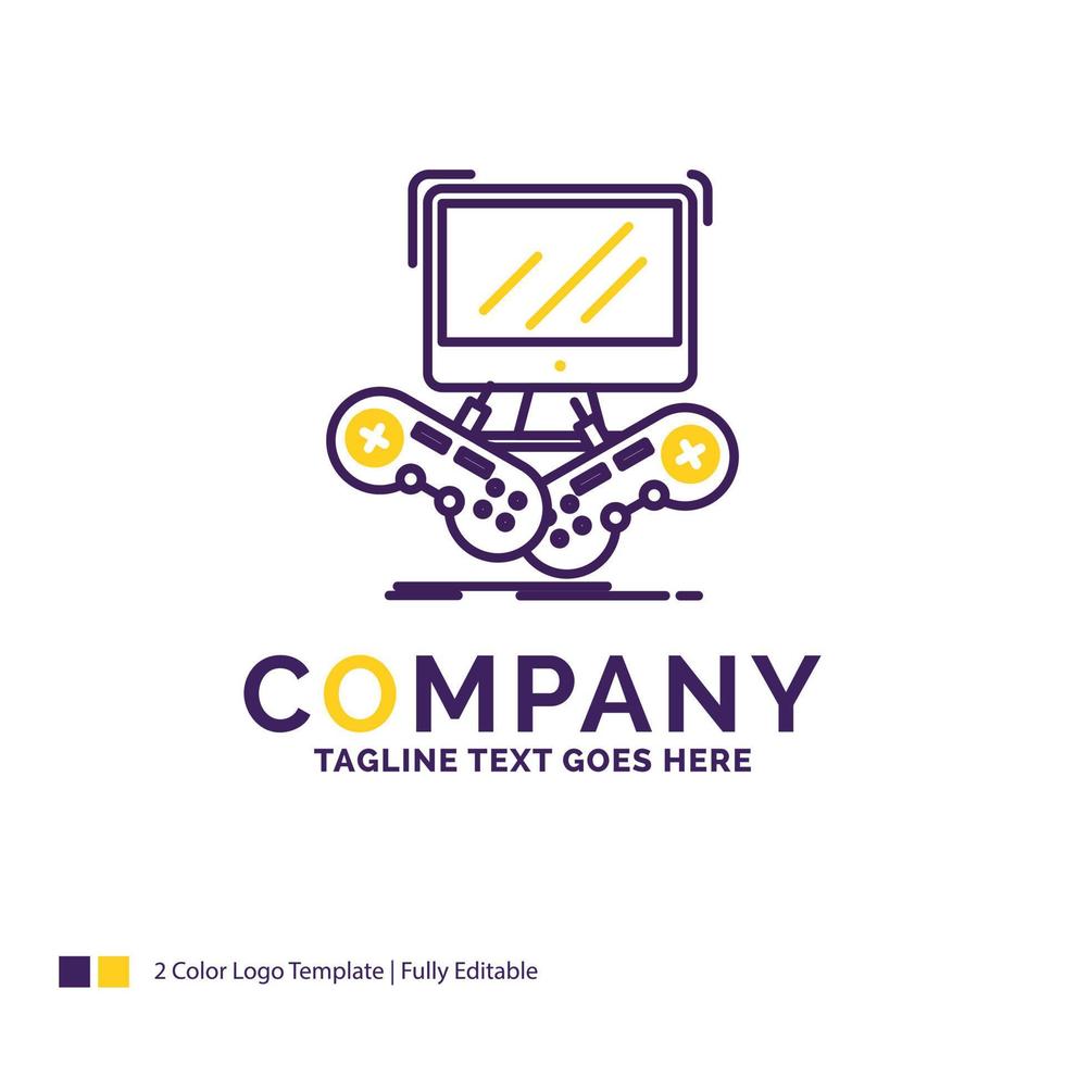 Company Name Logo Design For Game. gaming. internet. multiplayer. online. Purple and yellow Brand Name Design with place for Tagline. Creative Logo template for Small and Large Business. vector