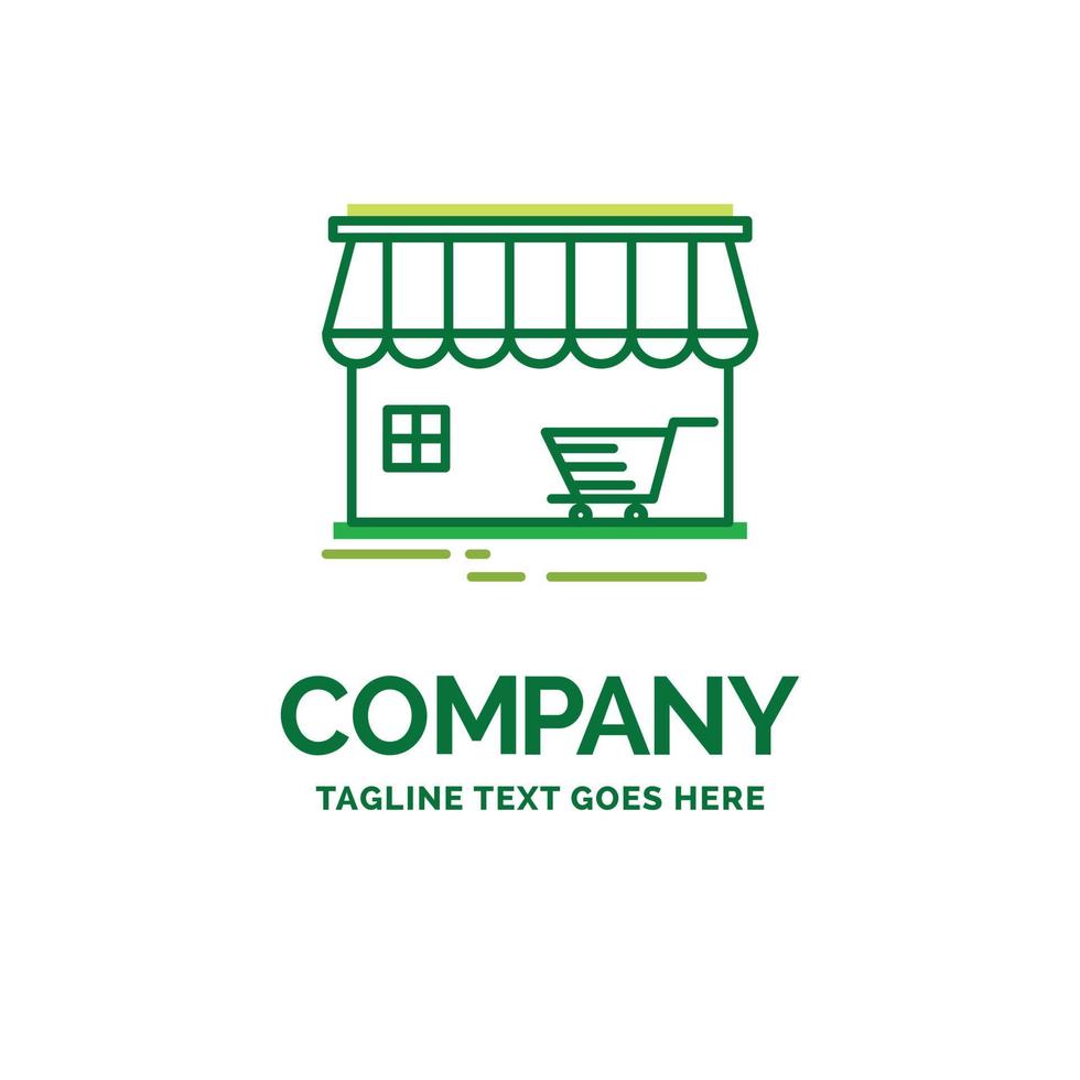 shop. store. market. building. shopping Flat Business Logo template. Creative Green Brand Name Design. vector