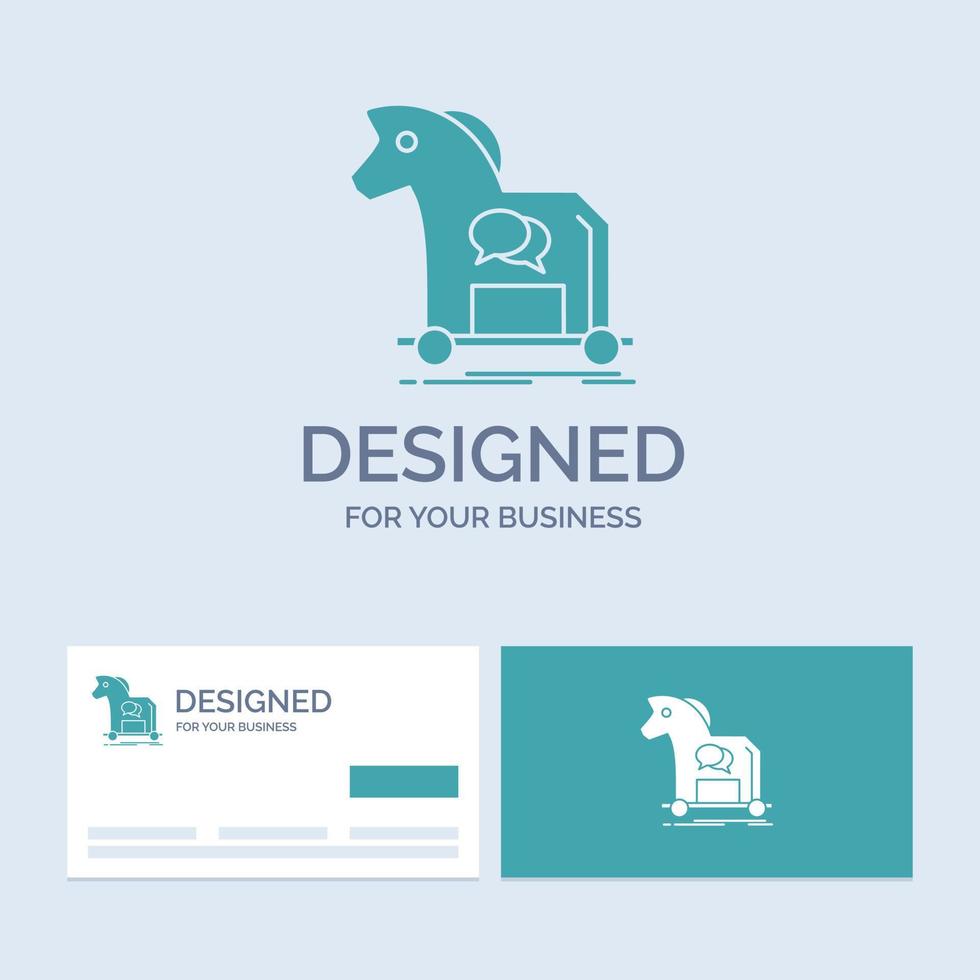 Cybercrime. horse. internet. trojan. virus Business Logo Glyph Icon Symbol for your business. Turquoise Business Cards with Brand logo template. vector