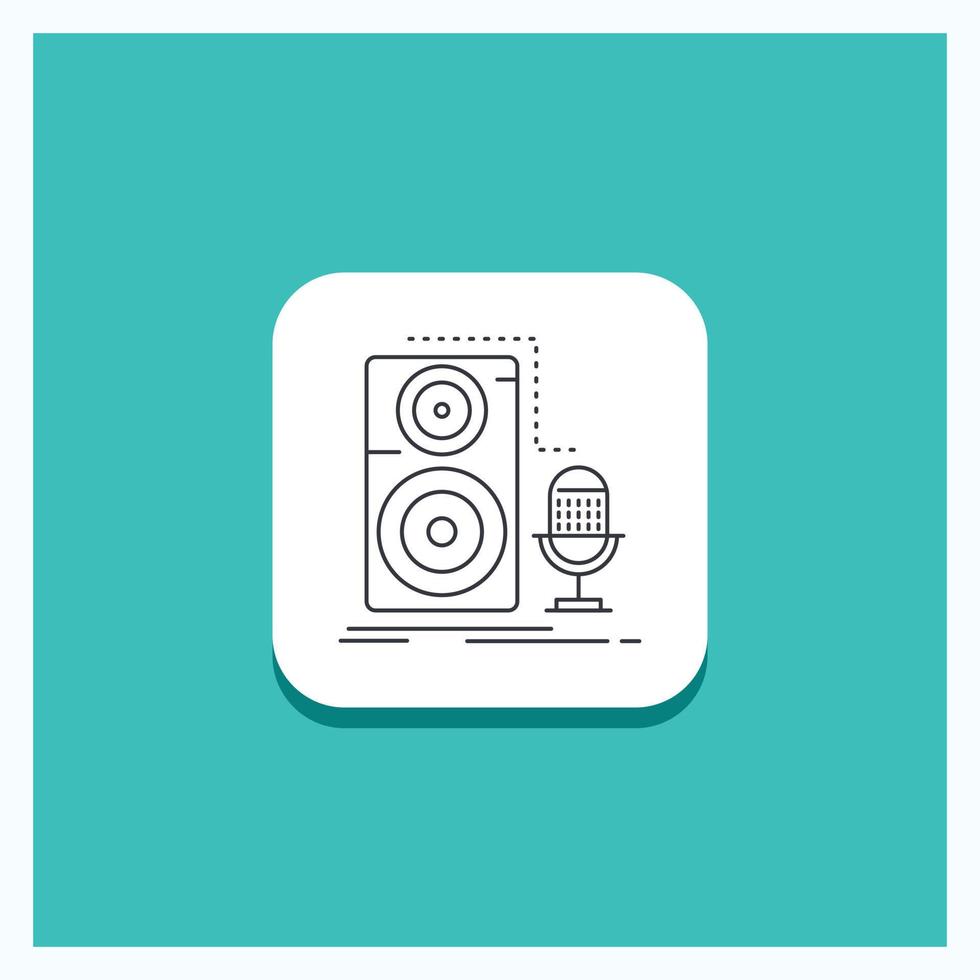 Round Button for Live. mic. microphone. record. sound Line icon Turquoise Background vector