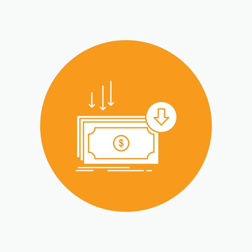 Business. cost. cut. expense. finance. money White Glyph Icon in Circle. Vector Button illustration