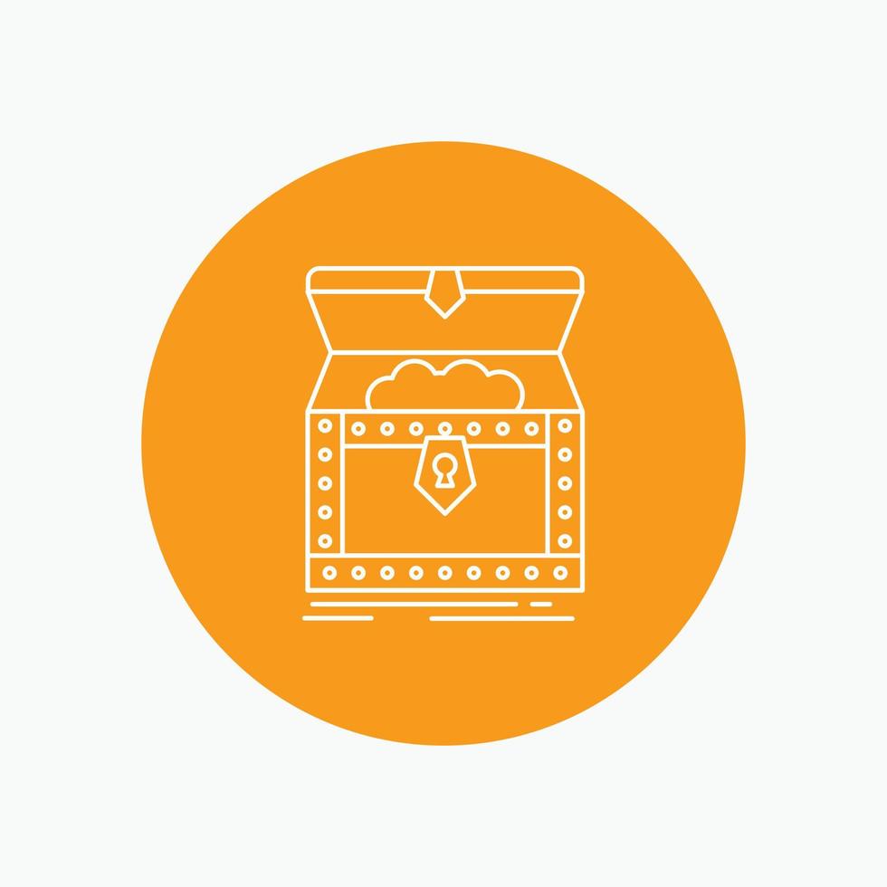 Box. chest. gold. reward. treasure White Line Icon in Circle background. vector icon illustration