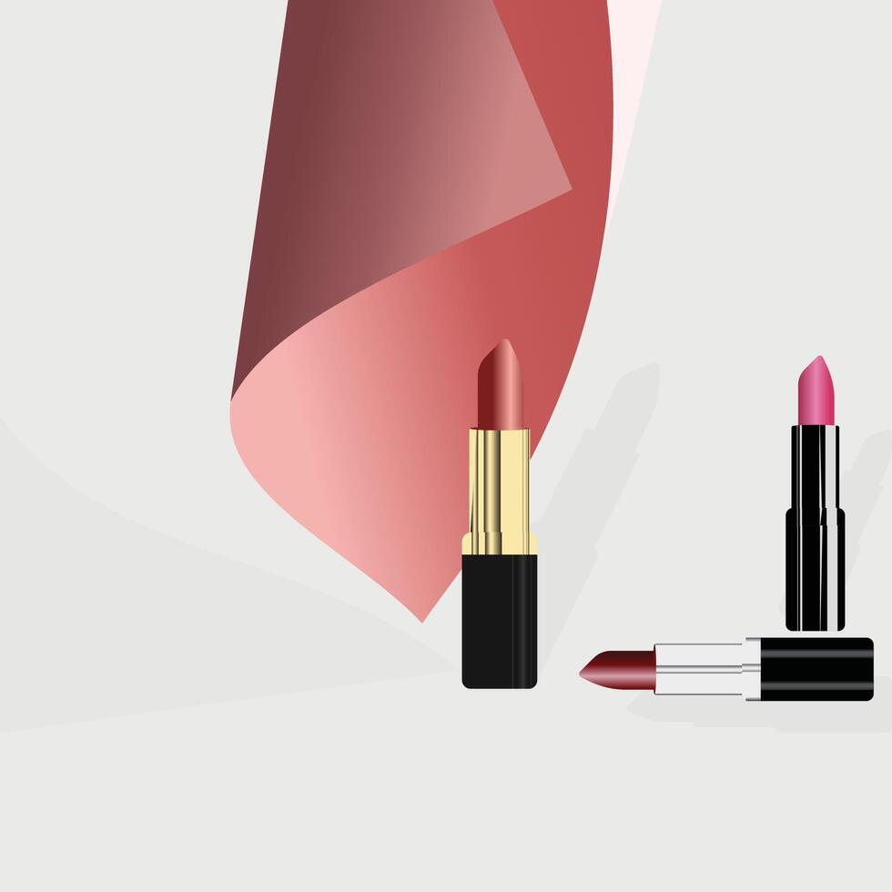 Lipstick icon with shadow, and set of makeup mascara with beauty salon for elegant care for face, eye, lips illustration design. vector
