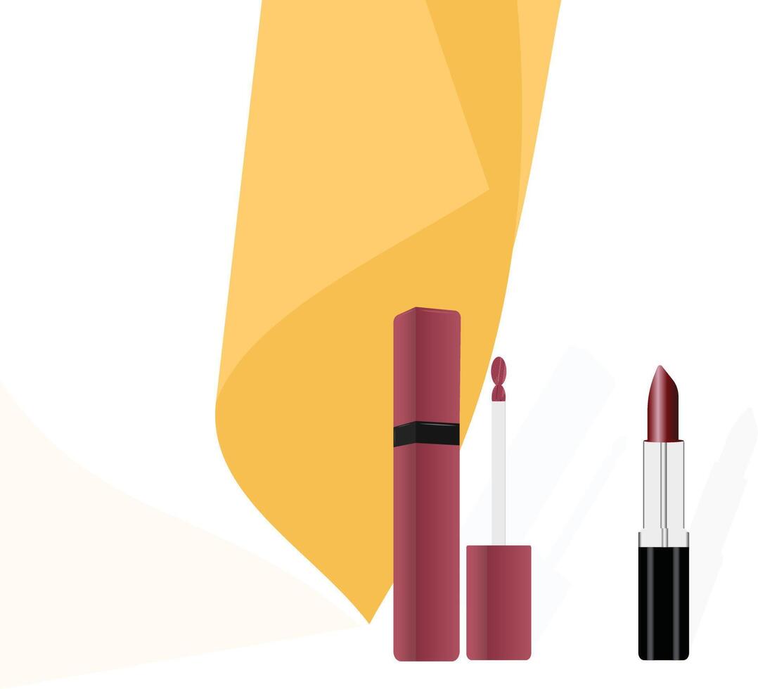 Lipstick icon with shadow, and set of makeup mascara with beauty salon for elegant care for face, eye, lips illustration design. vector