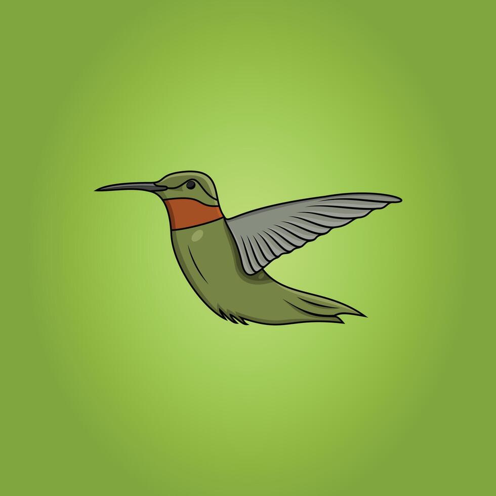 Humming bird vector icon illustration on green background. Modern colorful hummingbird fly logo. Abstract bird vector.