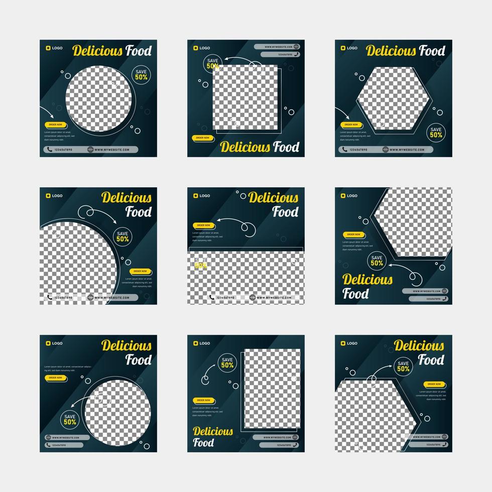 Delicious food social media post template set vector
