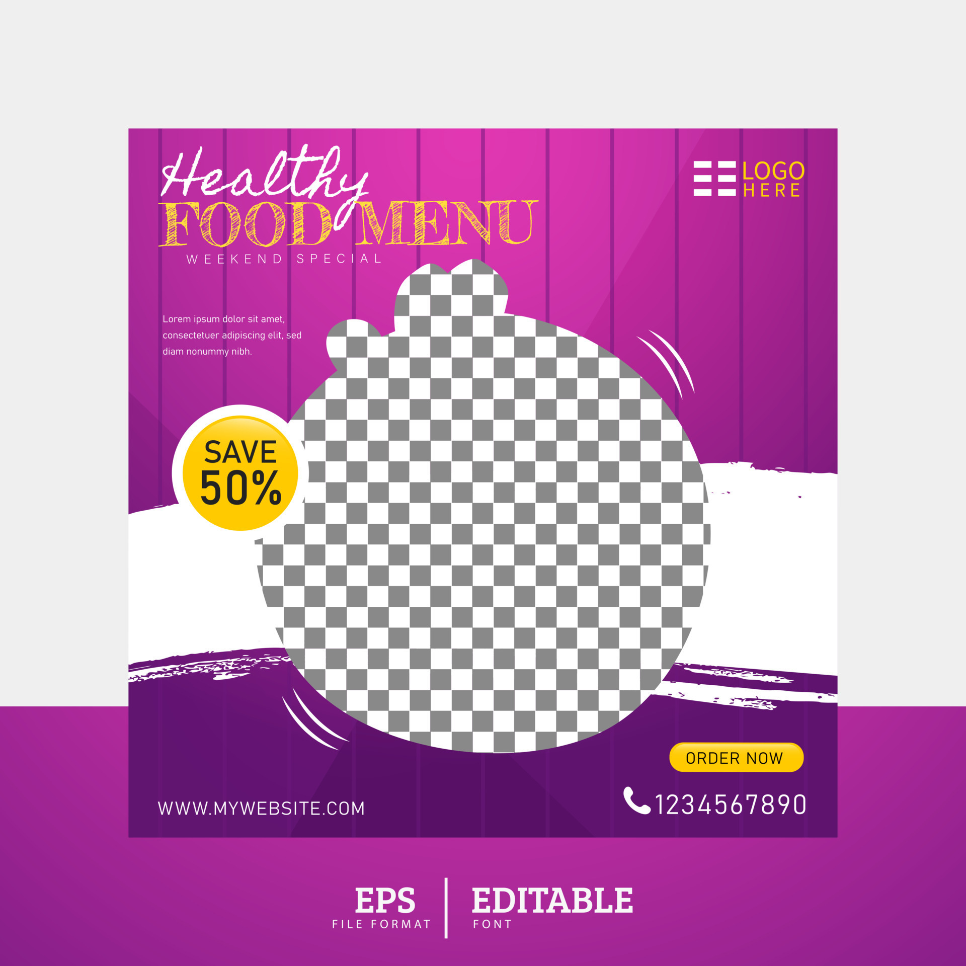 Healthy Food Menu And Restaurant Social Media Banner Purple Gradient 