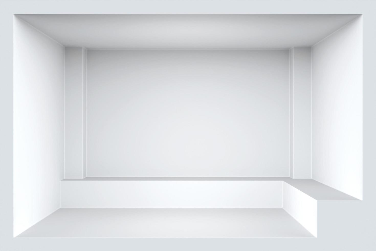 Front view white room cube shape. Abstract empty white room interior. Mockup. 3D rendering photo