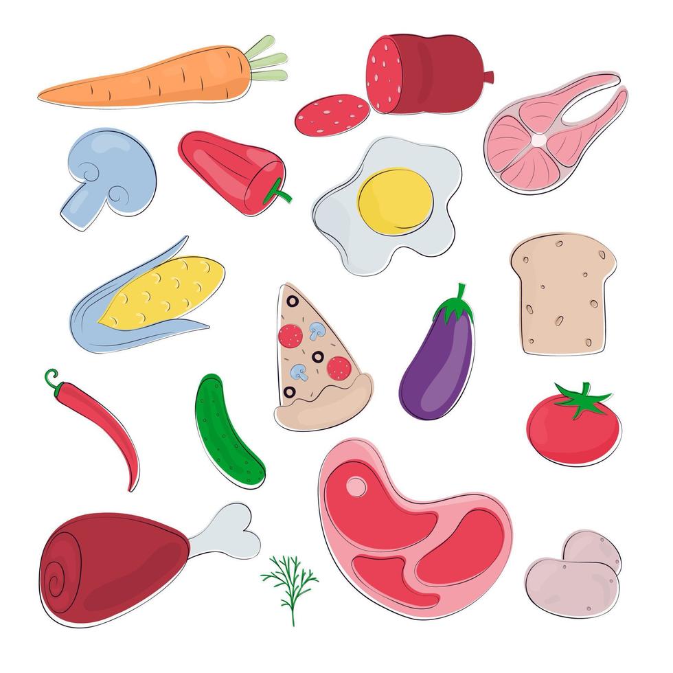 conjunto de comida de doodle vector