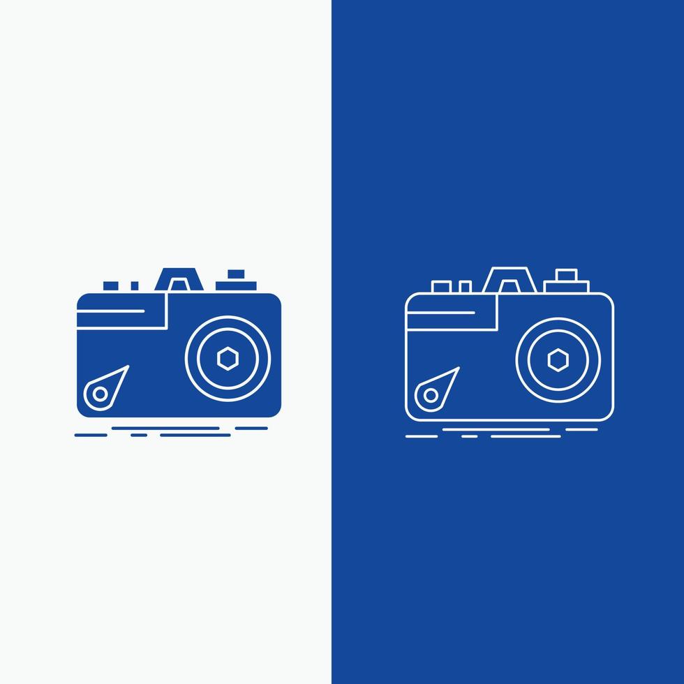 Camera. photography. capture. photo. aperture Line and Glyph web Button in Blue color Vertical Banner for UI and UX. website or mobile application vector