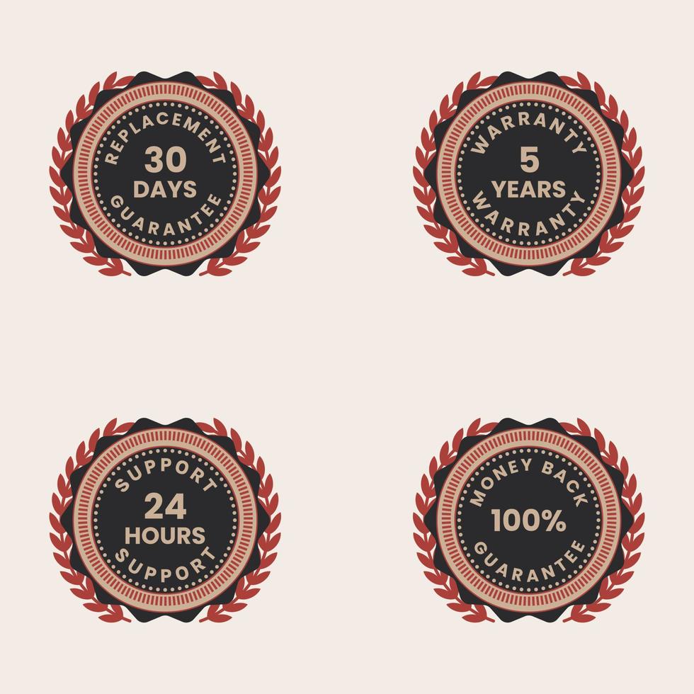 24 hours support money back guarantee and warranty badge set vector