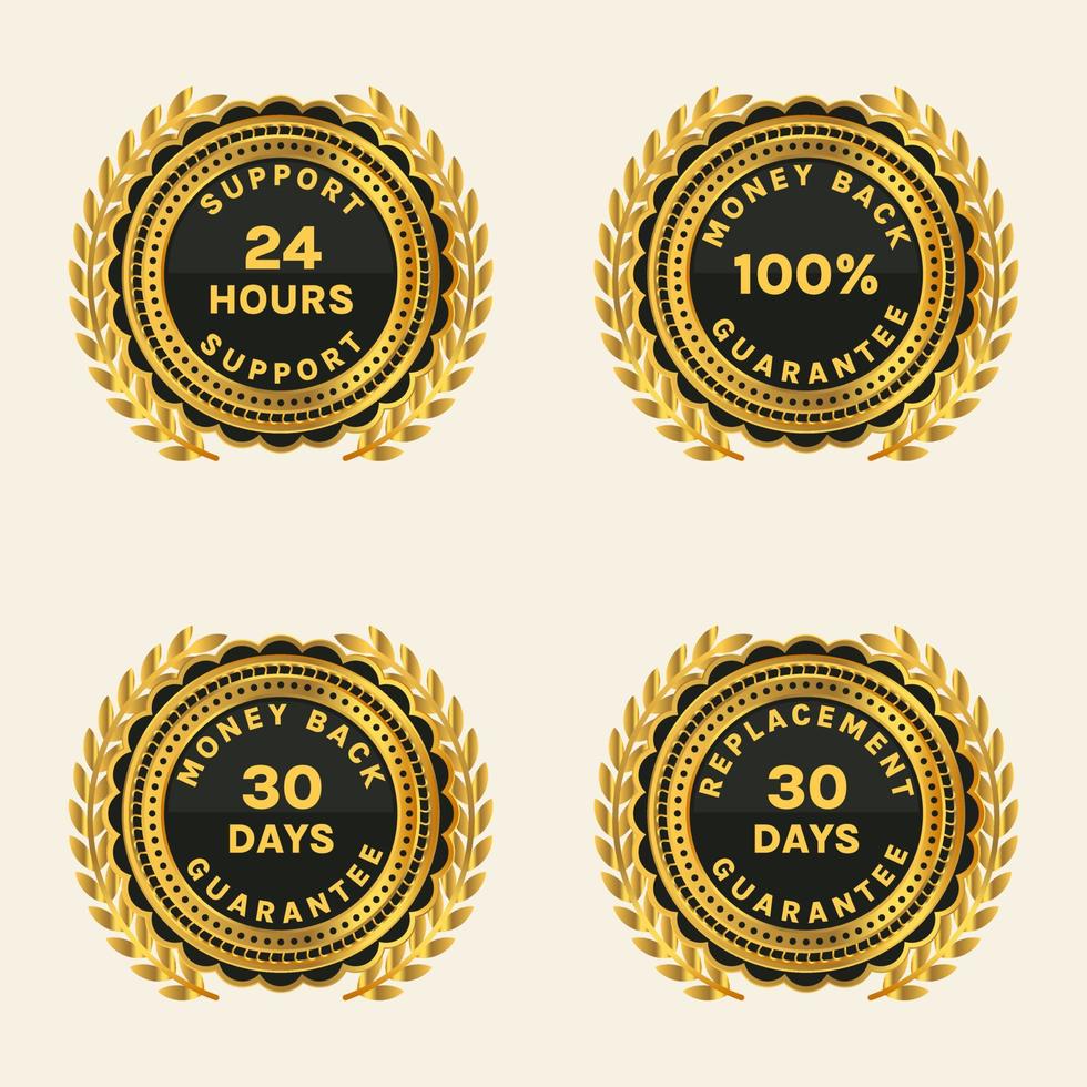 24 hours support money back guarantee and warranty badge set vector