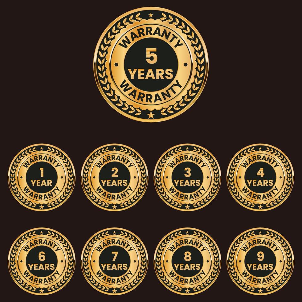 warranty years badges and labels set vector