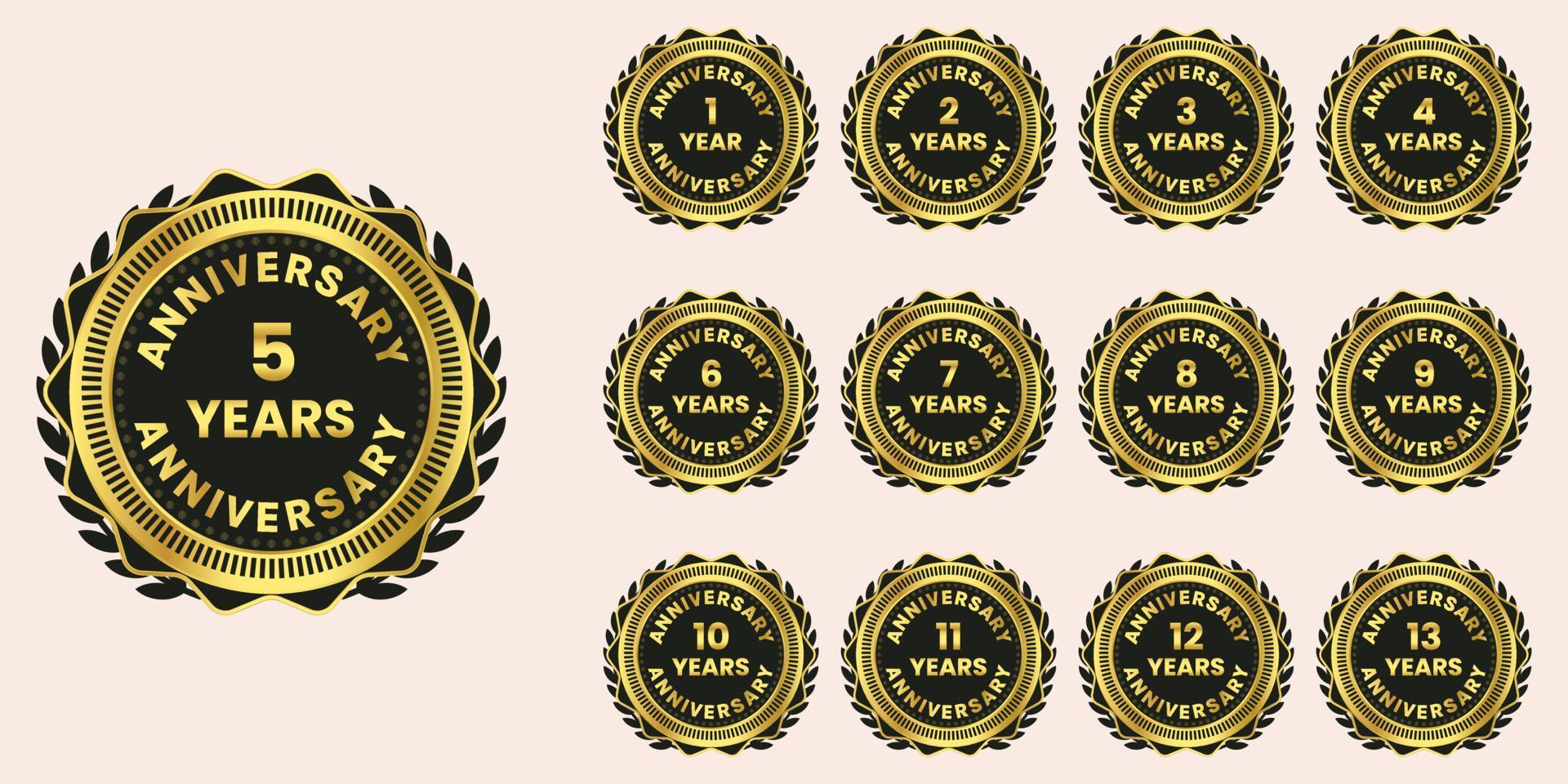 wedding anniversary celebration golden badges collection vector