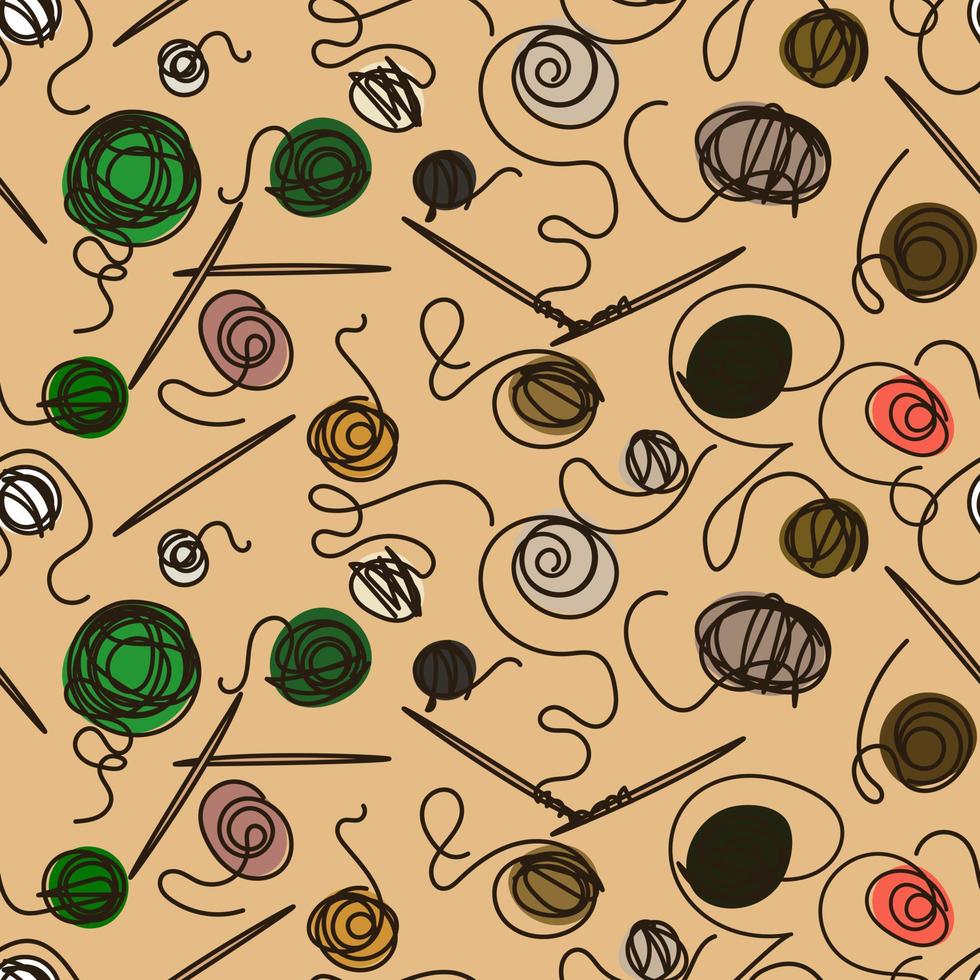 The background of the doodles is like colored balls of knitting thread. Tangled lines, individual skeins of thread and spots. Abstract background for printed products. Paper, textiles vector