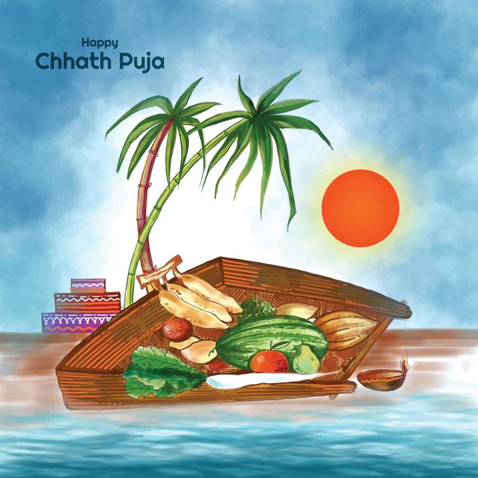 Beautiful happy chhath puja festival card background vector