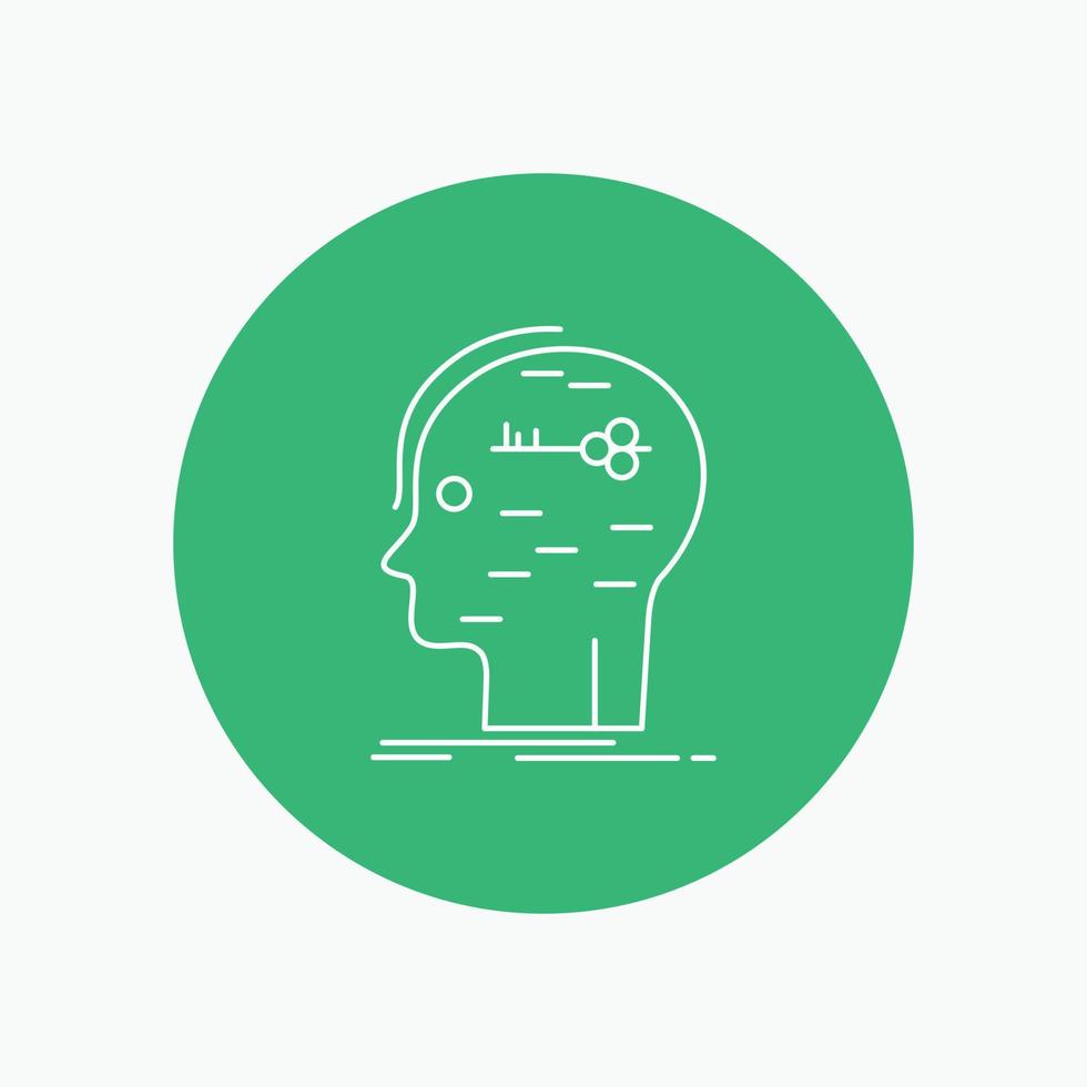 brain. hack. hacking. key. mind White Line Icon in Circle background. vector icon illustration