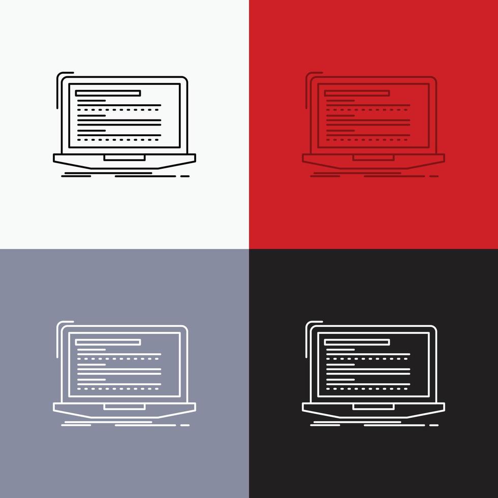 Code. coding. computer. monoblock. laptop Icon Over Various Background. Line style design. designed for web and app. Eps 10 vector illustration