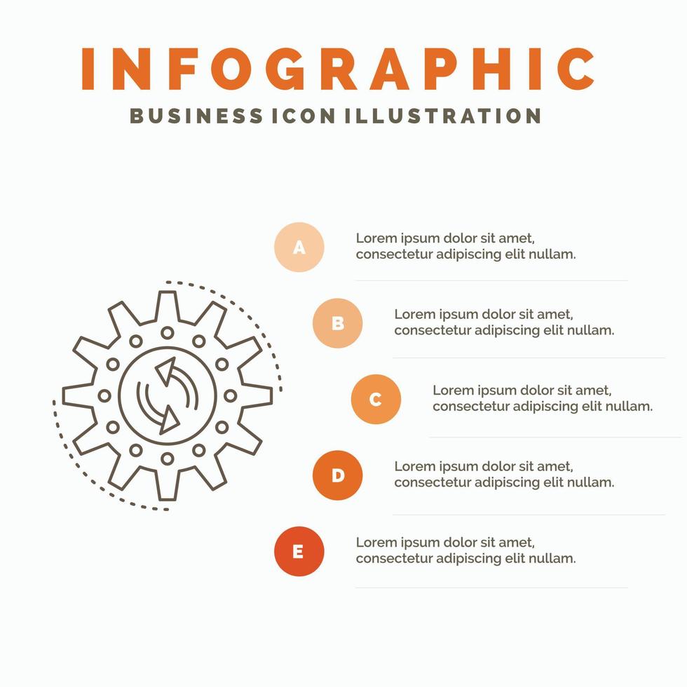 administración. proceso. producción. tarea. plantilla de infografías de trabajo para sitio web y presentación. icono de línea gris con ilustración de vector de estilo infográfico naranja