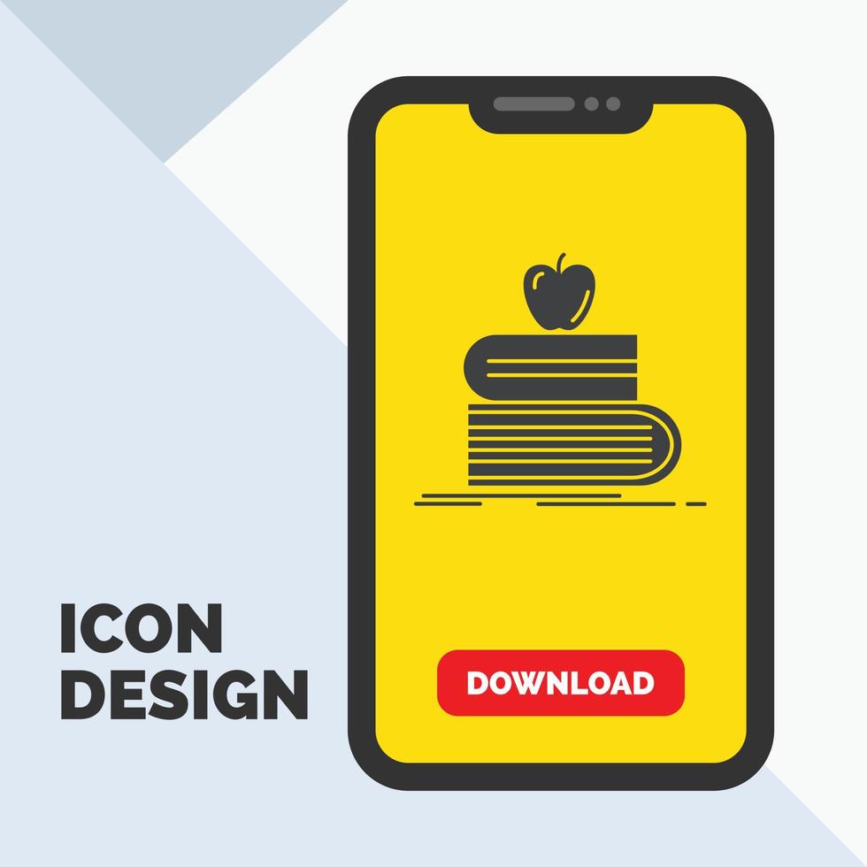 back to school. school. student. books. apple Glyph Icon in Mobile for Download Page. Yellow Background vector