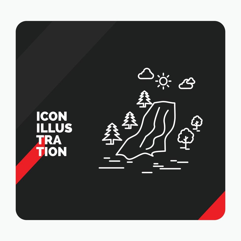 Red and Black Creative presentation Background for waterfall. tree. pain. clouds. nature Line Icon vector
