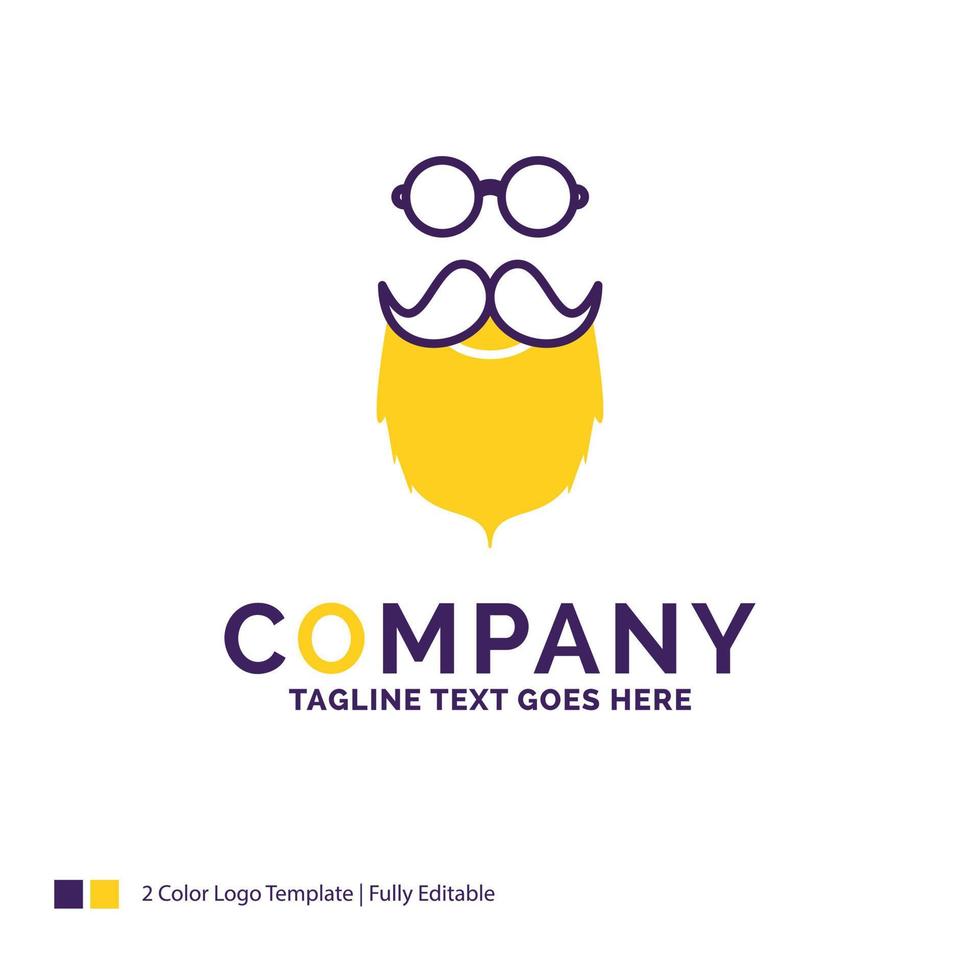 Company Name Logo Design For moustache. Hipster. movember. beared. men. Purple and yellow Brand Name Design with place for Tagline. Creative Logo template for Small and Large Business. vector