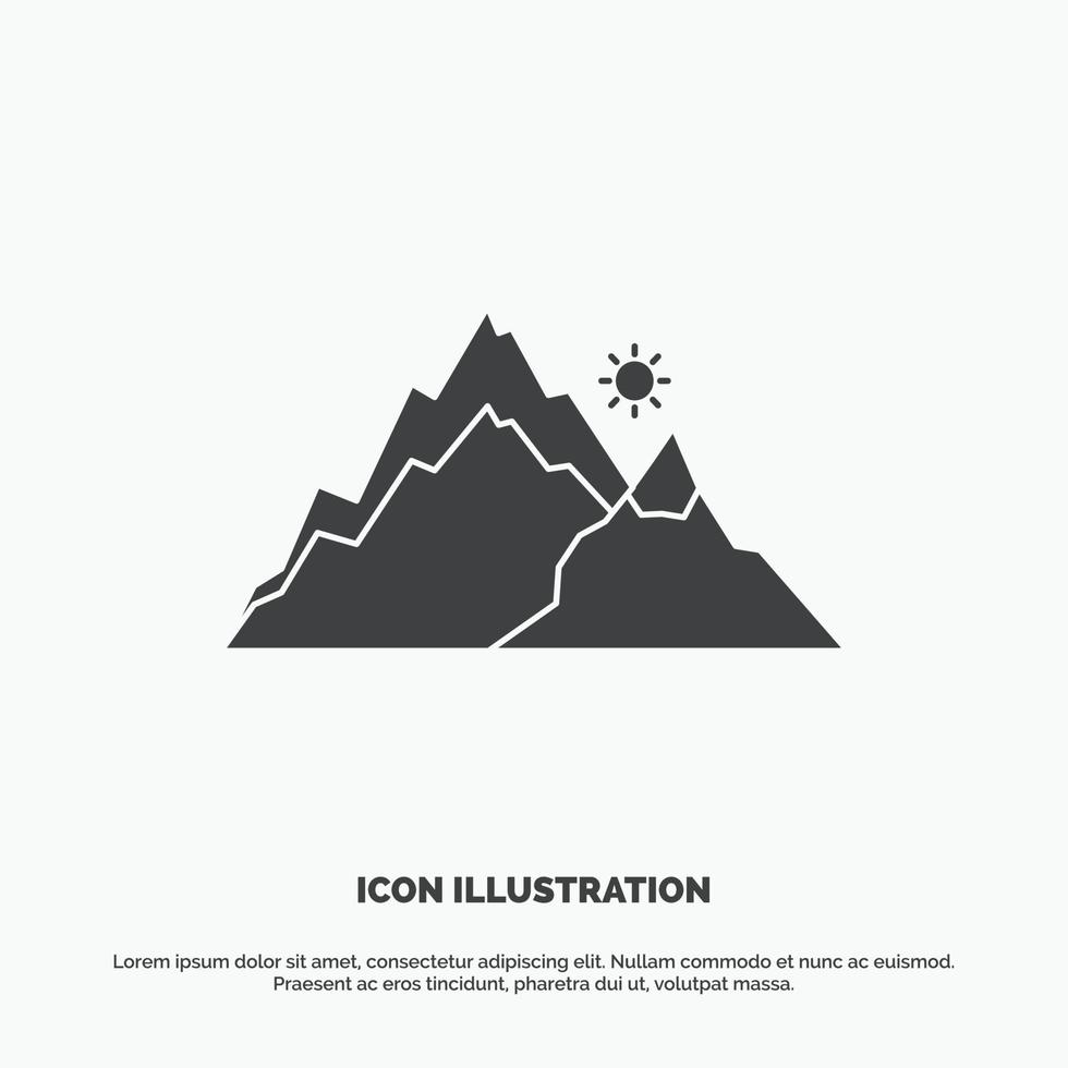 montaña. paisaje. Cerro. naturaleza. icono de árbol símbolo gris vectorial de glifo para ui y ux. sitio web o aplicación móvil vector