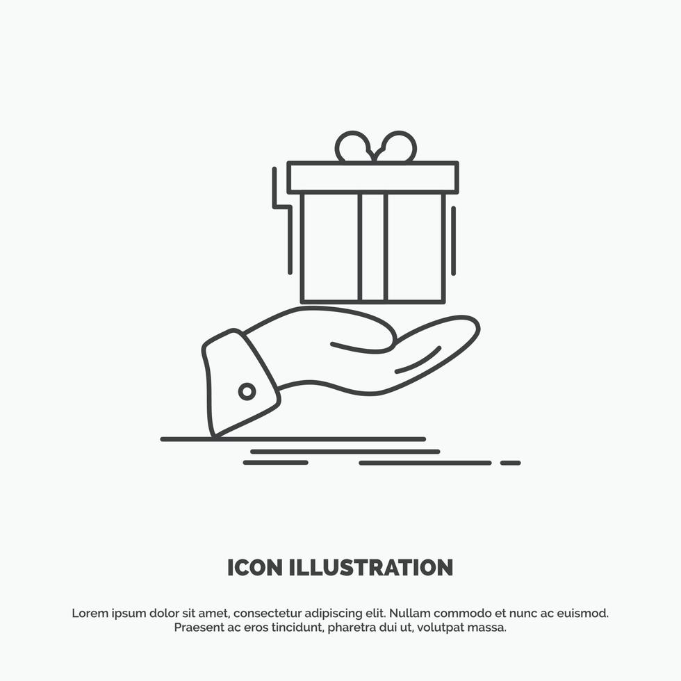 gift. surprise. solution. idea. birthday Icon. Line vector gray symbol for UI and UX. website or mobile application