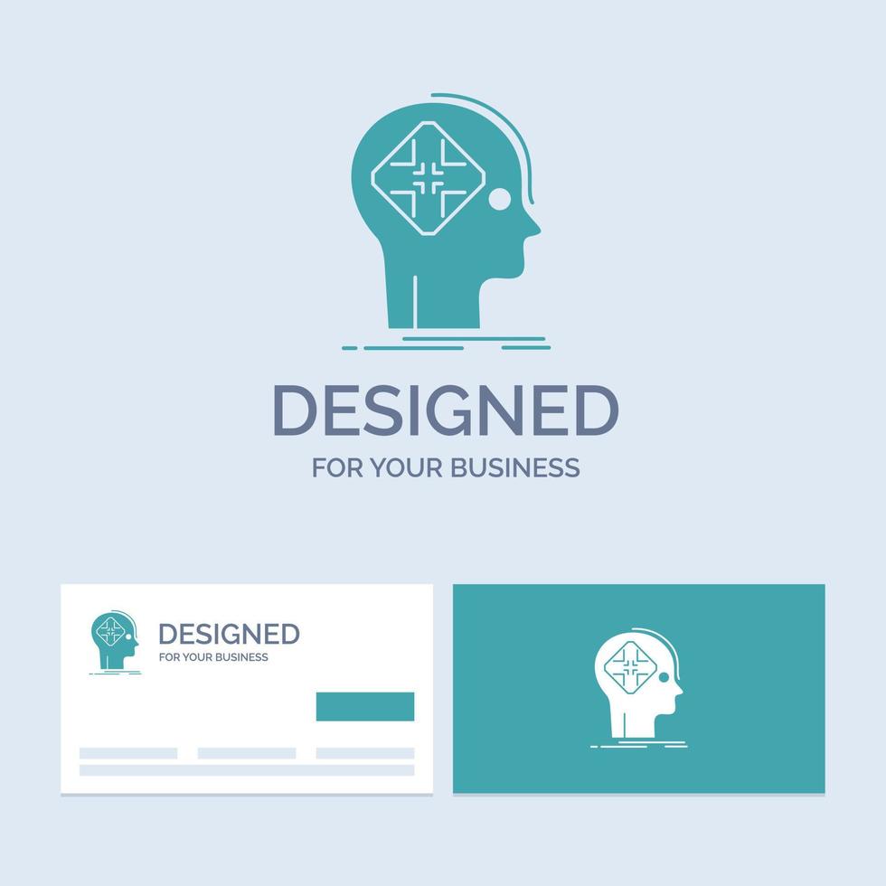 avanzado. cibernético futuro. humano. símbolo de icono de glifo de logotipo de negocio mental para su negocio. tarjetas de visita turquesas con plantilla de logotipo de marca. vector