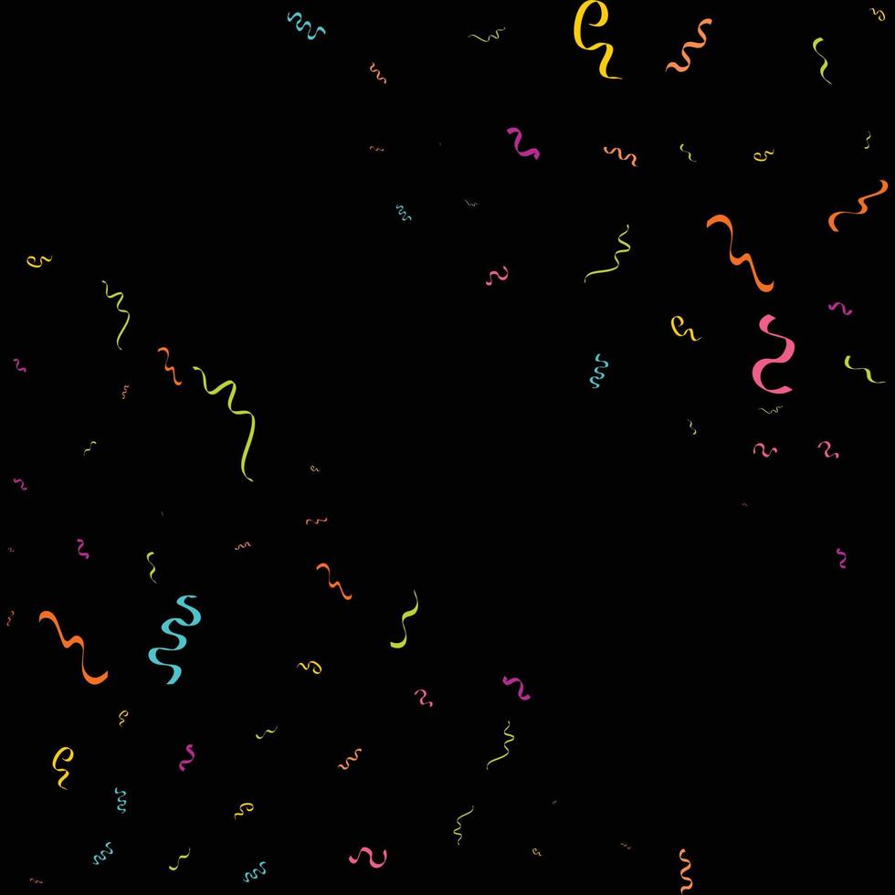 Vector abstract Black Background with many falling tiny colorful confetti pieces and ribbon. Carnival. Christmas or New Year decoration colorful party pennants for birthday. festival