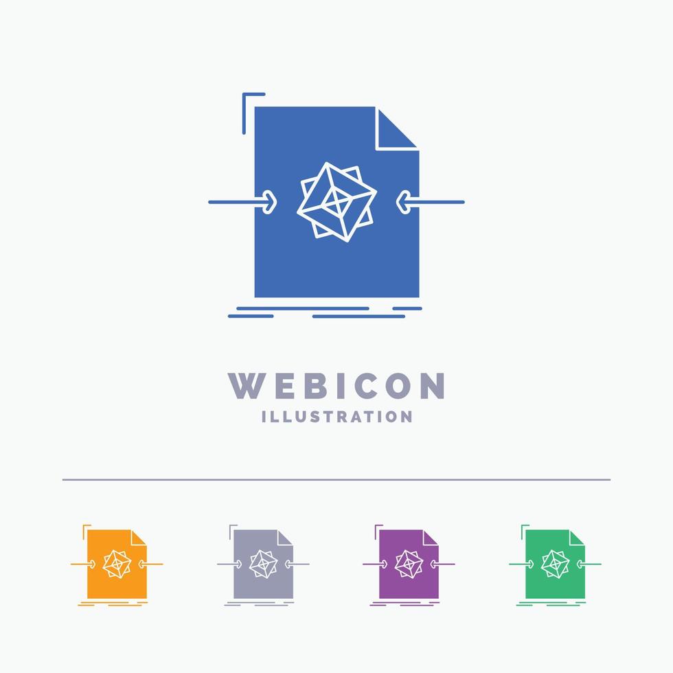 3d. document. file. object. processing 5 Color Glyph Web Icon Template isolated on white. Vector illustration