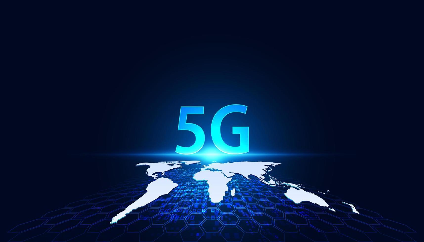 Abstract 5G holographic network wireless internet Wi-fi connection and internet of things on world map background.Connected To 5G Network vector