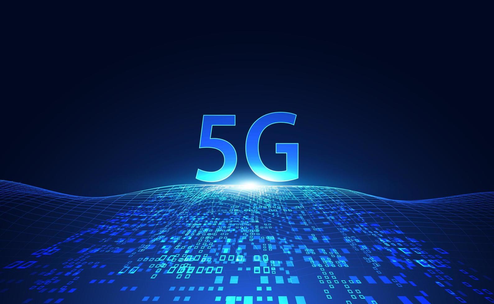 Abstract 5G holographic network wireless internet Wi-fi connection and internet of things on Wave background.Connected To 5G Network vector