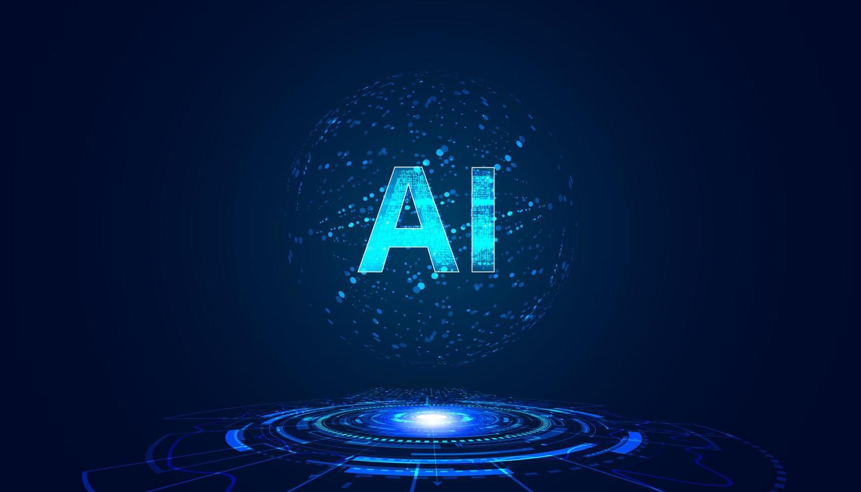 Abstract Artificial Intelligence on Atomic and Technology Background with Computer Systems dot blue. vector