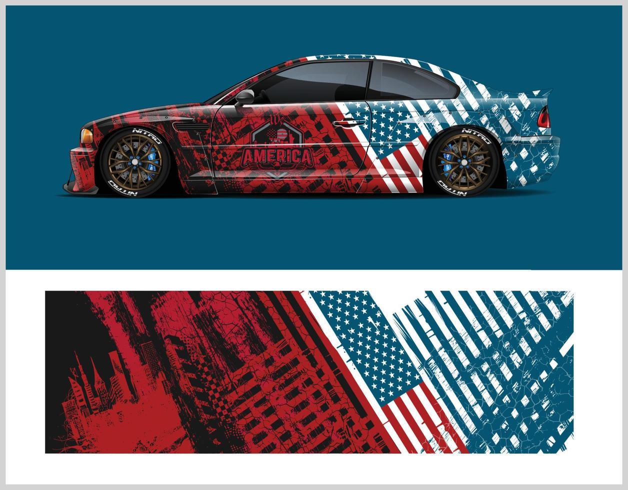 American Flag Car wrap decal graphic vector kit. Abstract stripe racing