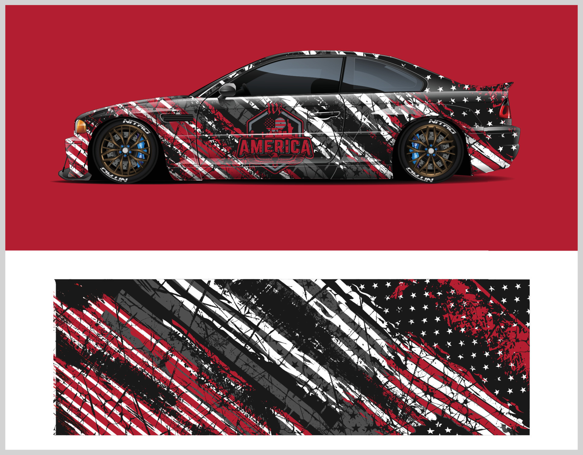 USA Flag Car wrap decal design vector, custom livery race rally car