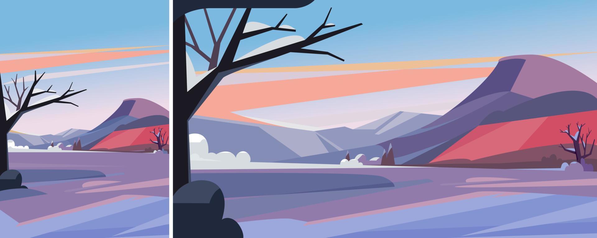 Winter landscape with mountains. Natural scenery in different formats. vector