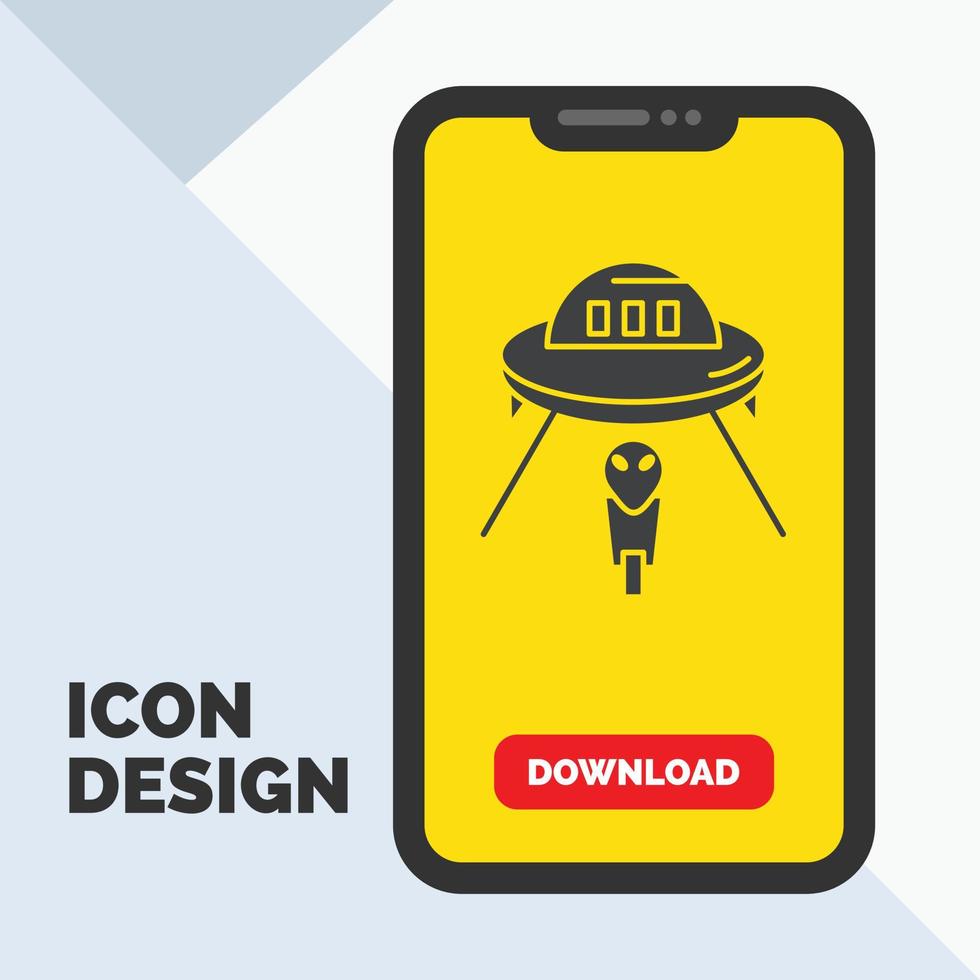 alien. space. ufo. spaceship. mars Glyph Icon in Mobile for Download Page. Yellow Background vector