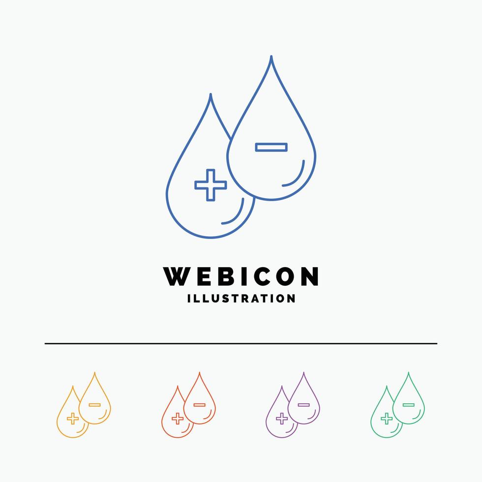 blood. drop. liquid. Plus. Minus 5 Color Line Web Icon Template isolated on white. Vector illustration