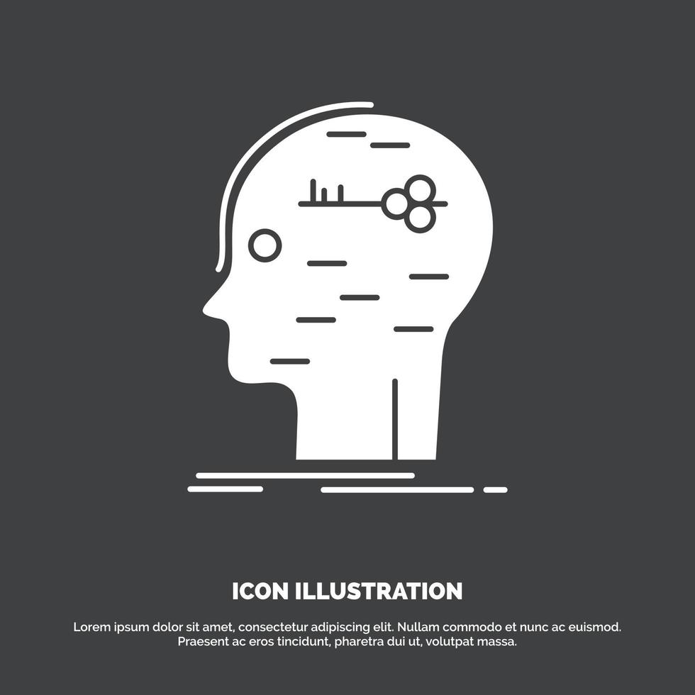 brain. hack. hacking. key. mind Icon. glyph vector symbol for UI and UX. website or mobile application