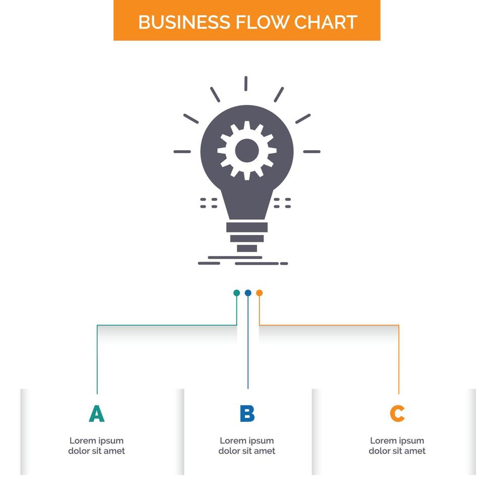 Bulb. develop. idea. innovation. light Business Flow Chart Design with 3 Steps. Glyph Icon For Presentation Background Template Place for text. vector