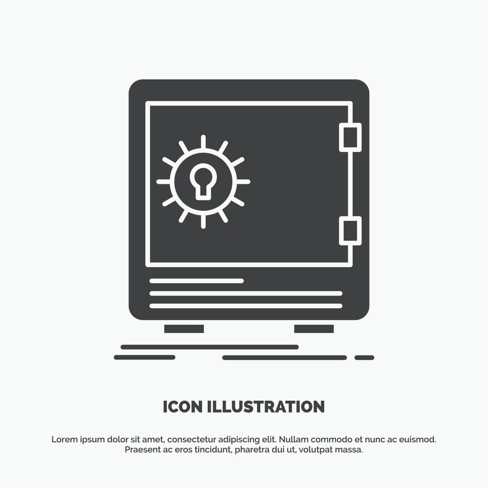 banco. depósito. seguro. la seguridad. icono de caja fuerte. símbolo gris vectorial de glifo para ui y ux. sitio web o aplicación móvil vector