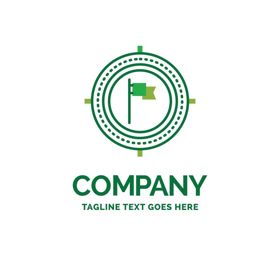 Aim. business. deadline. flag. focus Flat Business Logo template. Creative Green Brand Name Design. vector