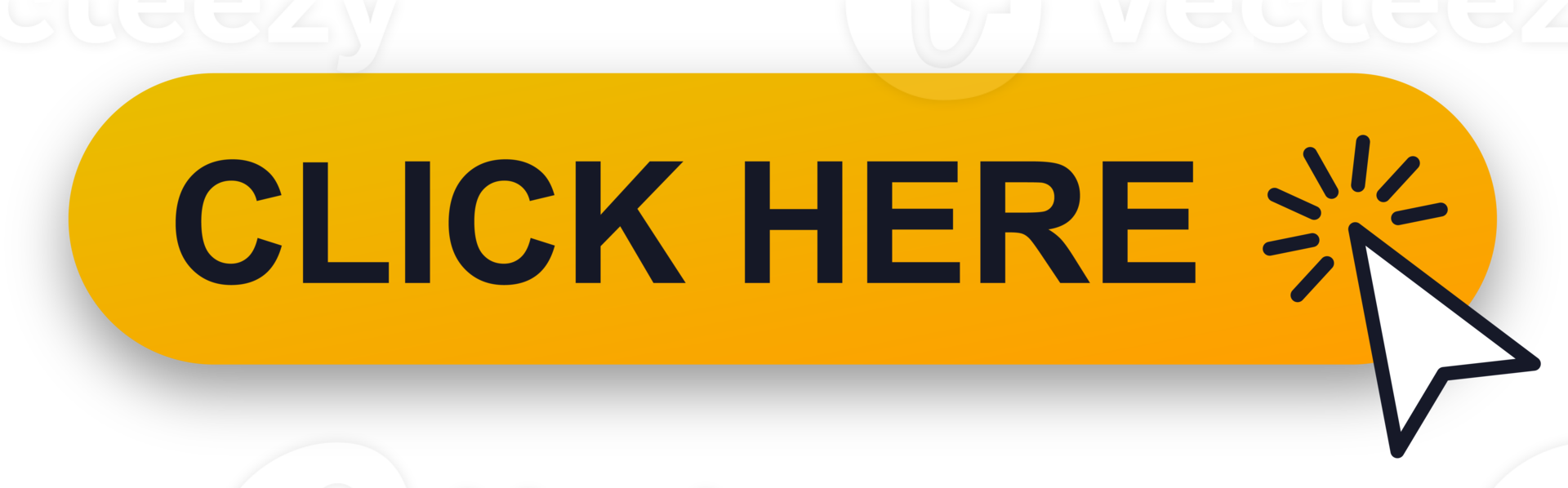 Click here button in yellow colors with pointer clicking. Click here web button illustration. png